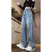 Drawstring Elastic Waist Jeans Spring And Summer, Extended Length For Tall Women, Plus Size, Slimming, Loose Wide-leg_ecoleips.com