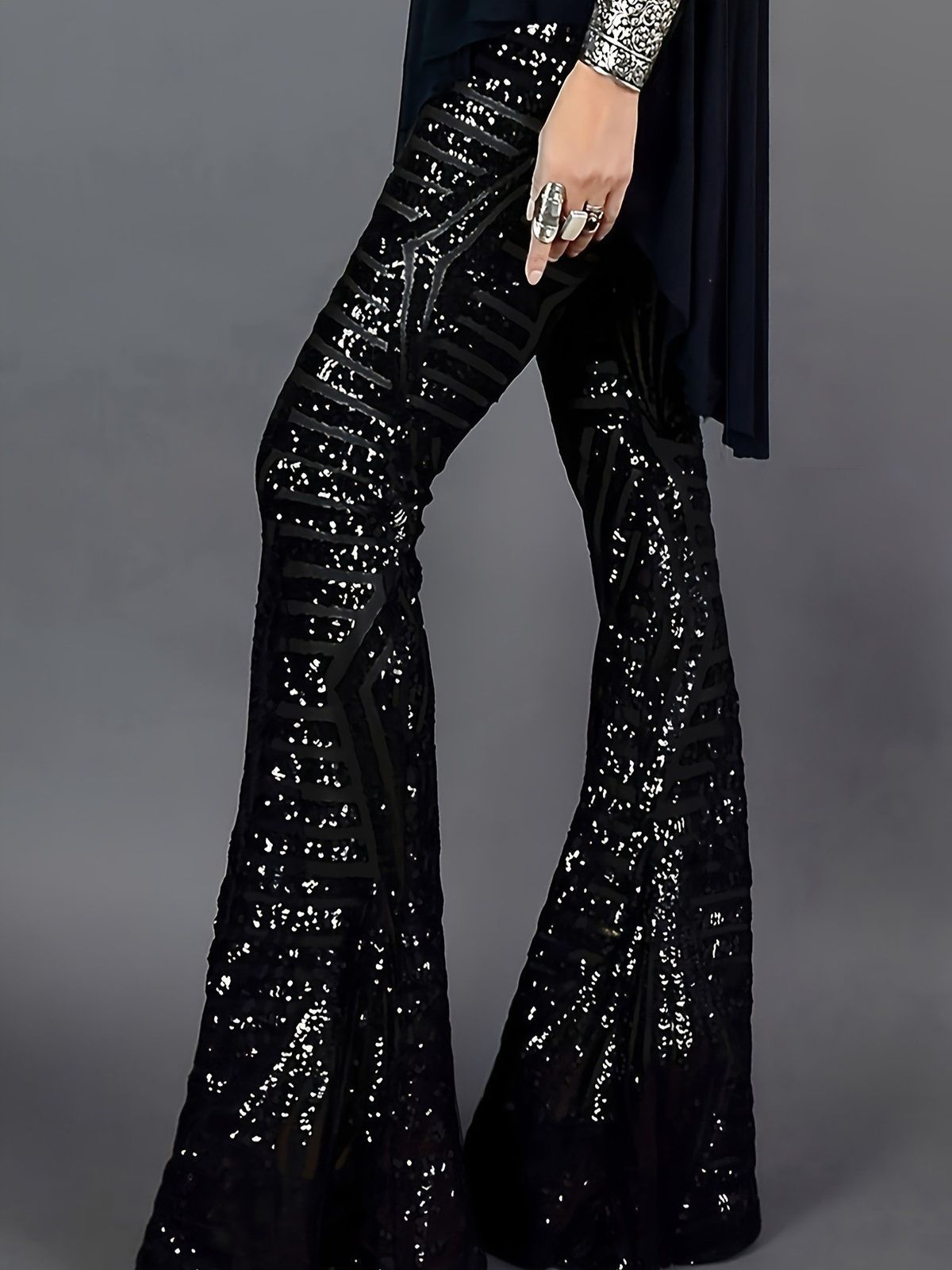K Flared Pants With Sequins, Elegant Temperament, Slim Fit Straight Leg Wide Leg Pants_ecoleips.com