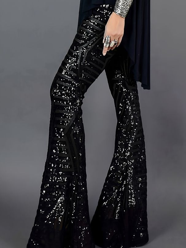 K Flared Pants With Sequins, Elegant Temperament, Slim Fit Straight Leg Wide Leg Pants_ecoleips.com