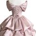 Satin off the Shoulder Gown with Bow Design Elegant Sweet Birthday Tulip Skirt Princess Style Cake Skirt 1071 Evening Party Wear_ecoleips.com
