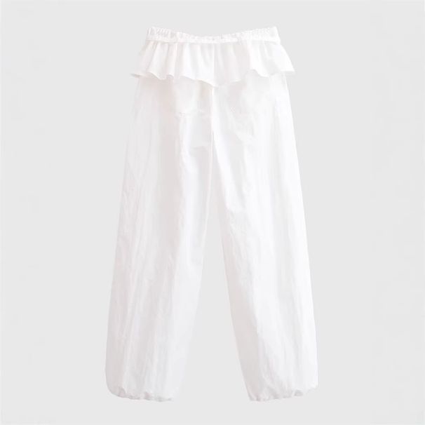 Aria Basics 2026 Spring New European And American Women's Fashion Casual Overlaid Waist Pants Long Trousers Solid Color Lace Thin_ecoleips.com