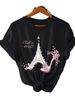 European And American Cross-border Foreign Trade Wholesale Fashion Eiffel Tower Print Round-neck Plus-size Short-sleeve_ecoleips.com