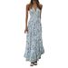 2024 Summer V-Neck Printed Sleeveless Tie Large Hem Long Strap Floral Dress Versatile_ecoleips.com