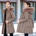 Women's Longline Hooded Puffer Coat - Winter Warm Thickened Polyester Filled Jacket With Detachable Faux Fur Trim, Slim Fit Zip-Up Outerwear_ecoleips.com