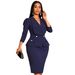 Women's Clothing European American Style Suit Collar Dress Double Breasted Waist Cinching Ruffled Slim Fitting Party Commuter Bodycon Women's Dress_ecoleips.com