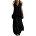 Women's Linen-Look Two-Piece Outfit Sleeveless Top And Wide-Leg Pants Set Breathable Elegant Minimalist Casual Style for Spring Summer_ecoleips.com