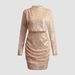 2025 New Sequin Sexy Long Sleeve Beaded Elegant Stand Collar Bodycon Dress Gown_ecoleips.com