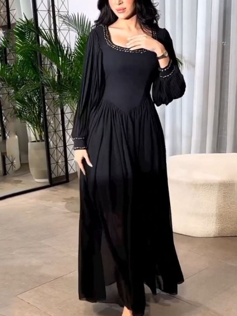 Women's Clothing Spring and SuTemperament Sexy High Waist Beaded Pearl Chiffon Banquet Evening Dress_ecoleips.com