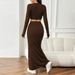 Voya Women's 2026 Spring/Summer New Collection Simple And Elegant Fashion Set Short Top Long Skirt Two Piece Set_ecoleips.com