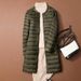 Lightweight Long Down Jacket For Women, Slim Fit Mid-Length Winter Coat, Hoodless Quilted Puffer Jacket With Pockets, Casual & Commuting Outerwear_ecoleips.com