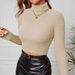 Faux Mink High-Neck Sweater – Women's Slim-Fit Knit Pullover (6 Colors, 3 Sizes, Stretch Acrylic Blend)_ecoleips.com