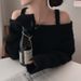 Women's Clothing Chic Off-Shoulder Knit Sweater Women's Fashion Faux Mink Top Loose Fit Long Sleeve Elegant Neck Winter Warm_ecoleips.com