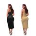 Elegant V-Neck Sleeveless Dress With Rhinestone Detail – Stretchy Mesh Long Dress, Black, S-XXL | Glamorous & Comfortable_ecoleips.com