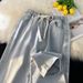 Light-colored Straight-leg Jeans For Petite Women, Spring And Autumn Thin Style, Elastic Waist, Wide-leg, Lace-up, Loose_ecoleips.com