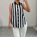 2026 European And American Foreign Trade Women's Collared Sleeveless Buttoned Striped Printed_ecoleips.com