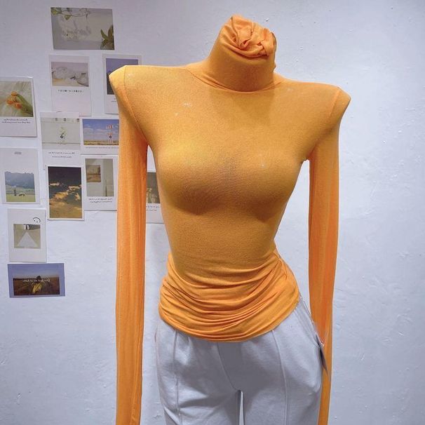 Women's Rainbow Colored Turtleneck Fitted Inner Layer Top Long Sleeved T-Shirt for Autumn And Winter_ecoleips.com