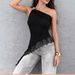 Women's Sleeveless T-Shirt Top Lace Trimmed Asymmetrical Off Shoulder Slim Fit High End_ecoleips.com