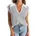 K Women's New V-neck Sweater; Casual Striped Cardigan_ecoleips.com