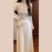 White Knit Dress – Elegant Long Sleeve Maxi Dress For Women, Lace Trim High Waist A-Line Dress, Fall Layering Staple (Beige, Sizes S-Xl)_ecoleips.com