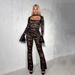 Women's Lace Jumpsuit – Flared Sleeve & Deep V-Neck Romper | Elegant Winter One-Piece With Flowy Silhouette_ecoleips.com