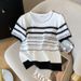 Women's Clothing Summer Women's Color Block Striped T-Shirt Round Neck Short Sleeve Ice Silk Knitwear Design_ecoleips.com