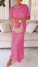 Women's Clothing Women's Round Neck Hollow Out 2 Piece Dress Lace Trimmed A Line Long Skirt For Formal & Casual For Women_ecoleips.com