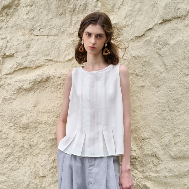 Women's Pleated Lyocell Vest Loose Fit Summer Linen Casual Breathable Sleeveless Shirt 2026 Niche Design_ecoleips.com