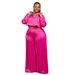Women's Clothing Autumn And Winter Style Casual Shirt Top Wide Leg Pants Fold Two Piece Suit_ecoleips.com