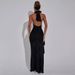 Women's Clothing Autumn New Sexy Sleeveless Halter Neck Backless Slim Slit Dress_ecoleips.com