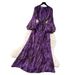 Women's French Style Floral Print Dress Korean Long Sleeve Fitted Waist a Line Elegant Sophisticated Resort Inspired Spring Autumn_ecoleips.com