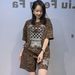 plus Size Women's Summer Casual Two Piece Set Leopard Print Crew Neck T-Shirt Rhinestone Short Sleeved Top with Matching Shorts Chubby Girls Cross Border American Style_ecoleips.com