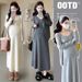 Autumn Winter New Korean Fashion Hollow Embroidery Bow Knitted Two-Piece Maternity Dress_ecoleips.com