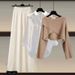 Women's Clothing Knitted Sweater Shirt Wide Leg Pants Three Piece Suit_ecoleips.com