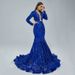 Women's Clothing Temperament Party V Neck Sequin Banquet Hip Wrapped Fishtail Trailing Evening Dress Royal Blue Dress_ecoleips.com