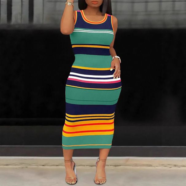 Plus Size Color Blocked Slim Fitting Dress For Women Casual Sleeveless Fashion Suspender Dress Relaxed Everyday Wear Versatile Feshion Trend_ecoleips.com