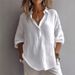 Women's Solid Color Shirt Casual Long Sleeve Button down Everyday Shirt with Regular Collar for Spring And Summer_ecoleips.com