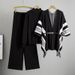 Women's Clothing Fashion Suit Spring And Autumn Loose Casual Knitted Shawl Cardigan Turtleneck Sweater Wide Leg Pants Three Piece Suit_ecoleips.com