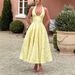 Women's Sleeveless V Neck Halter Neck Jacquard Dress Backless High Waist Long Evening Dress for Spring And Summer_ecoleips.com