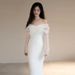Off-Shoulder Satin Light Wedding Super Fairy French Mori Style Travel Shoot Outing Bride Elegant Simple Slim Fit Mini_ecoleips.com