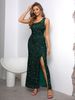 2023 Summer Fashion New Sexy One Shoulder Slit Thigh Sequin Dress_ecoleips.com