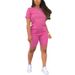 Women's Clothing Women's Summer T-Shirt And Shorts Set Solid Color Gradient Print Round Neck Short Sleeved Style Clothing_ecoleips.com