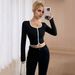 Voya Women's High-end And Sexy T-shirt For Spring And Summer, Short Cut With Exposed Navel, Slim Fit Long Sleeved Top For The Queen_ecoleips.com