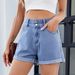 Women's Clothing Washed Classic Loose Curling Casual Denim Shorts_ecoleips.com
