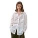 Women's Lightweight Pure Linen Shirt Long Sleeved Sophisticated Simple Solid Color Lapel Cardigan Loose Fitting Sun Protection Top_ecoleips.com