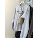 European American Style Thin Round-neck Pullover Sweatshirt Women, Loose Fit, Korean Version, With Bow Embroidery,_ecoleips.com