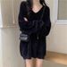 Women's V-Neck Pullover Sweater Imitation Mink Soft Waxy Loose Slim Fit Mid-Length For Autumn Winter_ecoleips.com