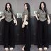 Women's Clothing Southeast Asian Women's Summer Casual Collar Set Striped Short Sleeve Solid Color Wide Leg Pants Loose Two-Piece Outfit_ecoleips.com