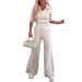 Women's Clothing New Leisure Suit Short Sleeved Solid Color High Waist Wide Leg Pants_ecoleips.com