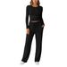 Women’s Casual Sporty Suit Set – Round Neck Long Sleeve Top & Relaxed Pants, Yoga & Everyday Wear (Light Gray, Black,_ecoleips.com