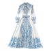 Women's Clothing High Grade Retro Palace Style Celadon Print Waist Slimming Single Breasted A Line Dress Elegant Long Skirt_ecoleips.com